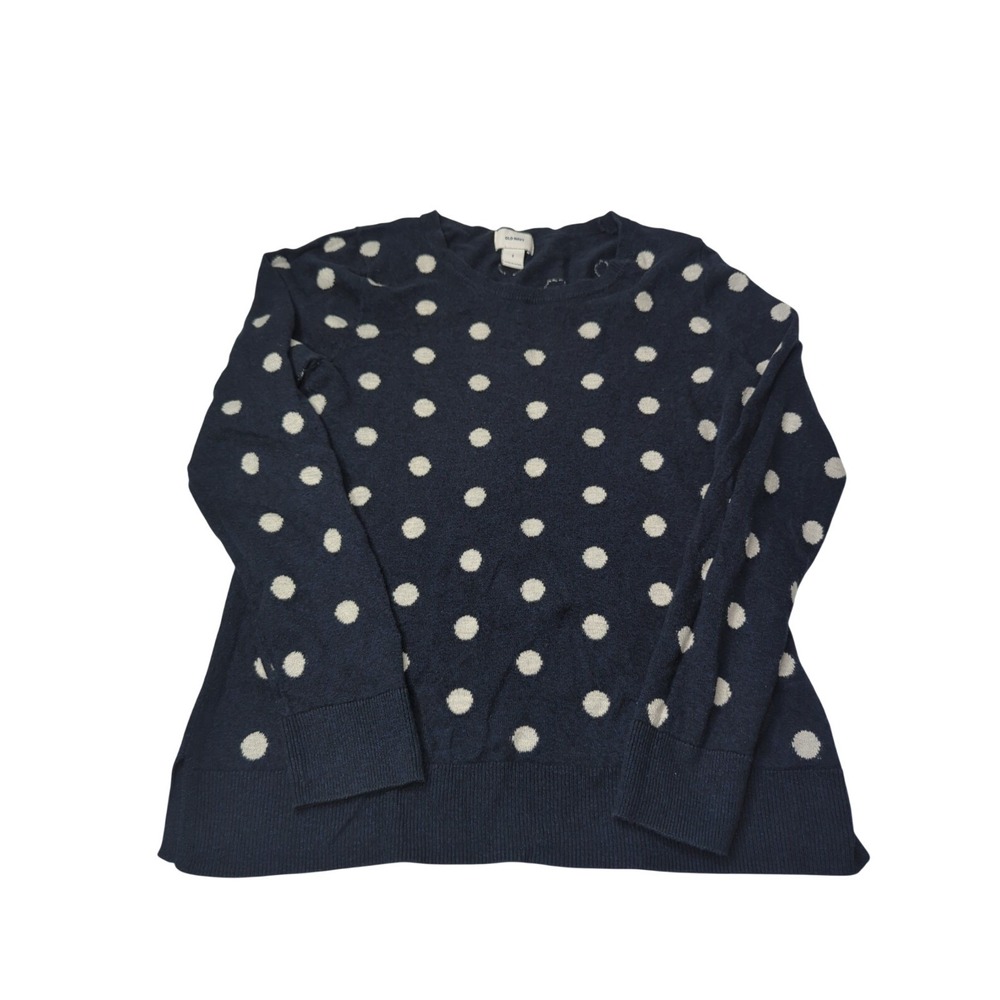 Old Navy Classic Crew Sweater Polka Dot Knit Navy Blue Womens S Capsule Preppy